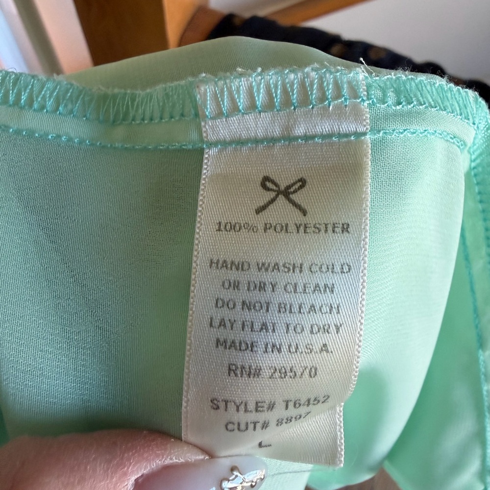 Anna Grace Mint Green Sheer Blouse with Layered Hem - Size L - Picture 4 of 4